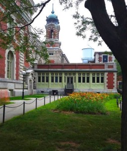 Lillies on the north side of the main building of Ellis Island